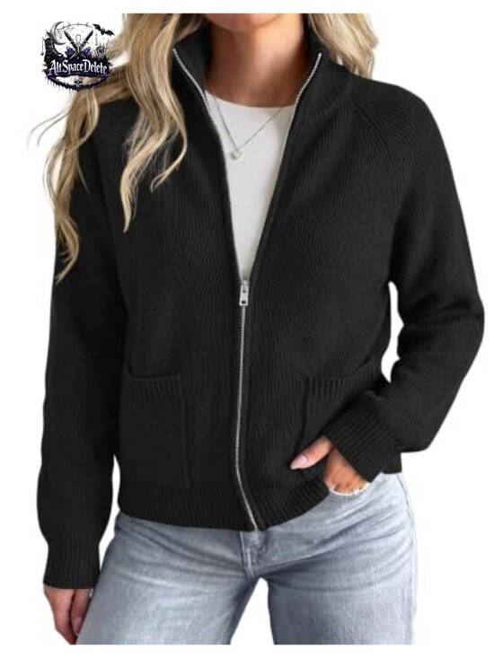 Sweaters - Chunky Ribbed Knit Zip Up Cardigan Sweater with Pockets